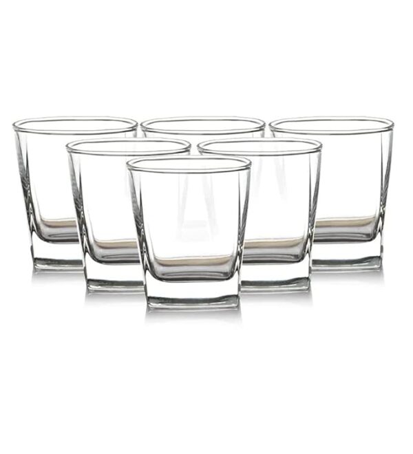 Feelopie Yera Drinkware Desire Series Short Tumbler - Transparent Water, Juice, Beer, Wine Glass Set (200ml, 6 Pieces, T7SQ)