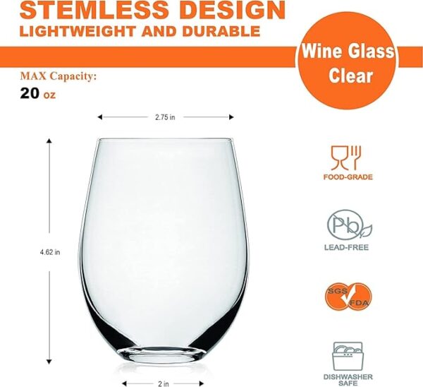 PrimeWorld 450ml Set o of 6 pcs Margarita Glasses,Clear Drinking Tumblers for Any Occasion Stemless Wine Glass Crystal Wine Cups for Red or White Wine,Large Water Juice Glass Stemless Wine Glass - Image 3