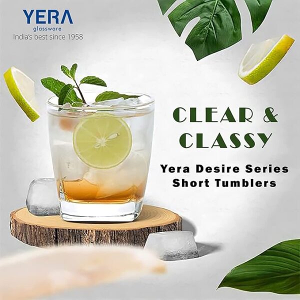 Feelopie Yera Drinkware Desire Series Short Tumbler - Transparent Water, Juice, Beer, Wine Glass Set (200ml, 6 Pieces, T7SQ) - Image 2