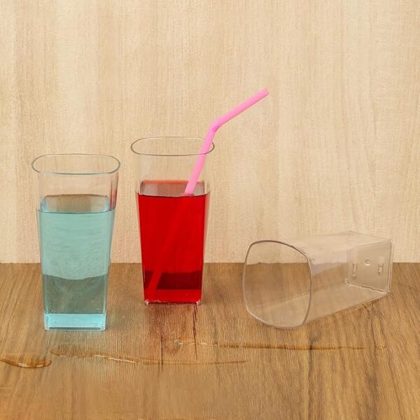 AWICKTIK 6 Pcs Unbreakable Transparent BPA Free Food Grade Plastic Fiber Drinking Water Glass Set, Juice Glass, Cocktail, Lassi, Soda, Milkshake, Beer Glass, Wine Glass Set 300 ml - Image 2
